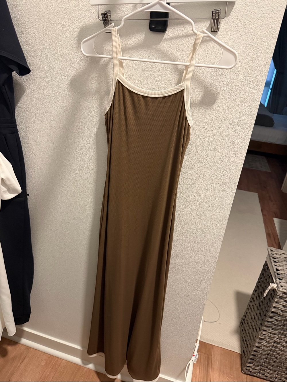 Women's Brown Slip Dress with Cream Trim